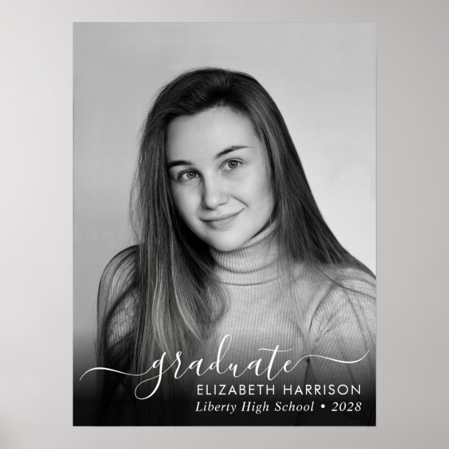 Elegant White Script Photo Overlay Graduate Poster (Front)