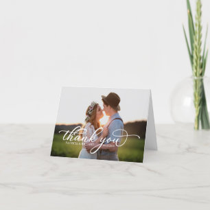 Elegant White Script Photo Thank You Card