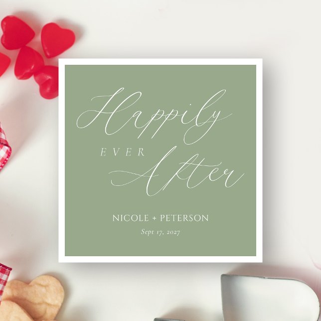 Elegant White Script Sage Green Wedding Napkins (Personalized Elegant White Script Sage Green Wedding Napkins)