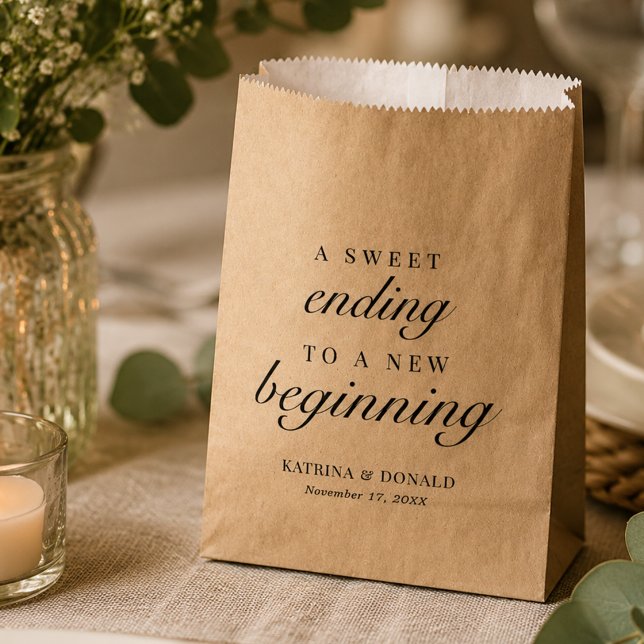 Elegant White Script Sweet Ending Favour Bag (Creator Uploaded)