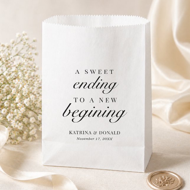 Elegant White Script Sweet Ending Favour Bag (Creator Uploaded)