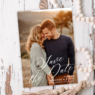 Elegant White Script   Wedding Save The Date