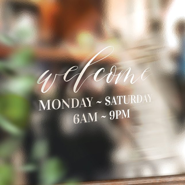 Elegant White Script Welcome Business Store Hours (Creator Uploaded)