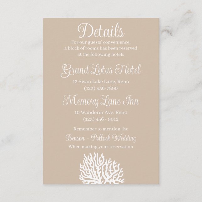 Elegant White Sea Coral Ocean Wedding Enclosure Card (Front)