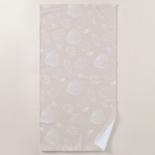 Elegant White Seashells Beige Pattern Beach Towel