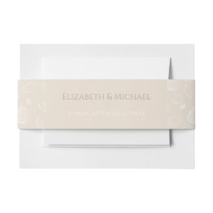 Elegant White Seashells Beige Pattern Invitation Belly Band