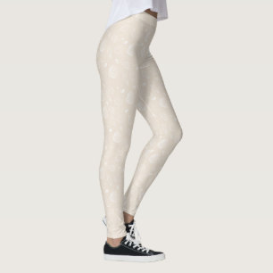 Elegant White Seashells Beige Pattern Leggings