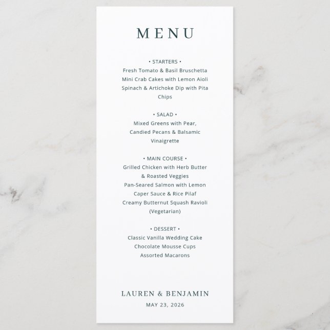 Elegant White Serif Wedding Menu (Front)
