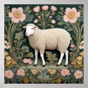 Elegant White Sheep William Morris Inspired Poster