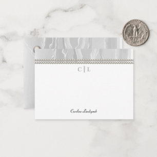 Elegant White Silk & Pearls Monogrammed Card