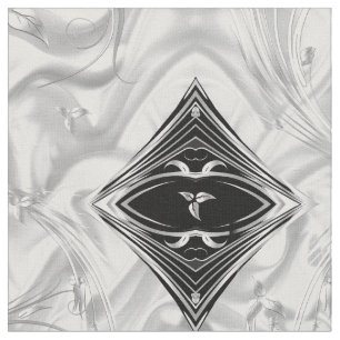 Elegant white/silve Silk & silver abstract flowers Fabric