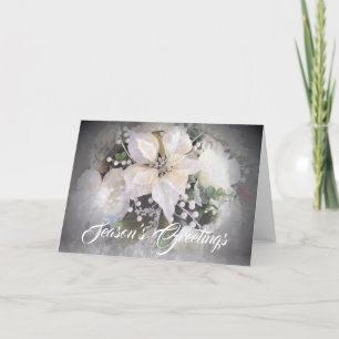 Elegant White & Silver Christmas Poinsettia Holiday Card