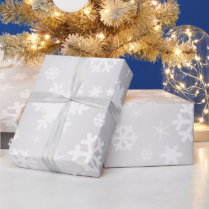 Elegant White & Silver Christmas Snowflake Pattern Wrapping Paper