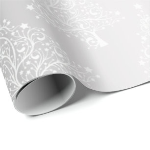 Elegant White & Silver Christmas Tree Pattern Wrapping Paper