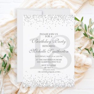 Elegant White Silver Grey Glitter 18th Birthday Invitation
