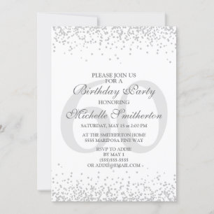 Elegant White Silver Grey Glitter 60th Birthday Invitation