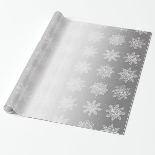 Elegant White & Silver Snowflake Christmas Pattern Wrapping Paper