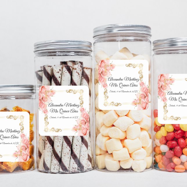 Elegant White Simple Pink Rose Gold Quinceañera Square Sticker (Creator Uploaded)