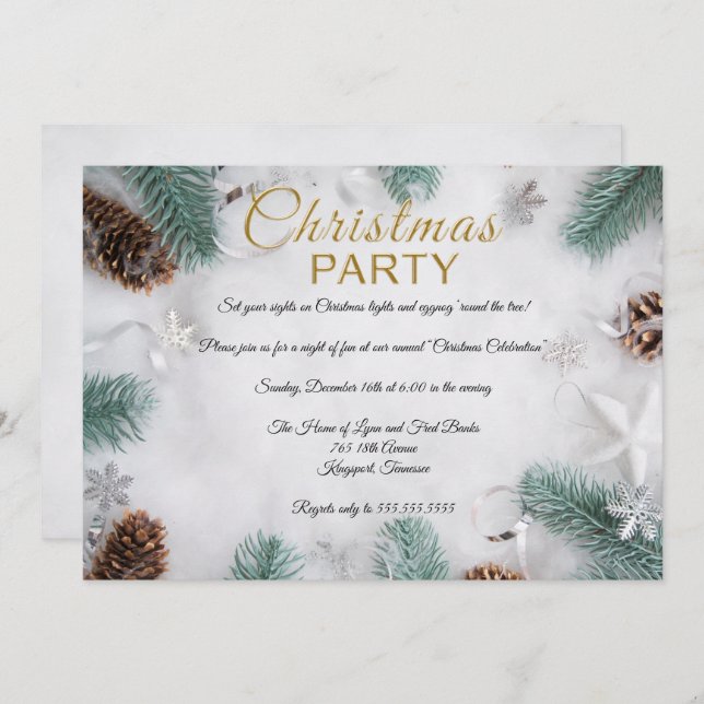 Elegant White Snow Christmas Party Invitation (Front/Back)