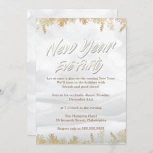 Elegant White Snow & Gold New Years Eve Party Invitation