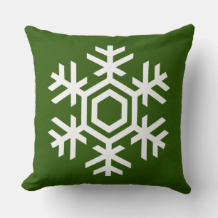 Elegant White Snowflake Classic Christmas Green Cushion