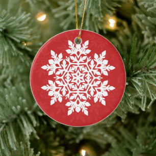 Elegant White Snowflake (Cranberry) Ceramic Ornament