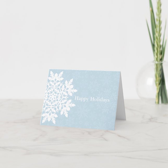 Elegant White Snowflake (Frost Blue) Card (Front)