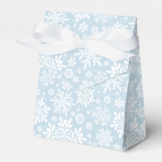 Elegant White Snowflake (Frost Blue) Favour Box (Front Side)