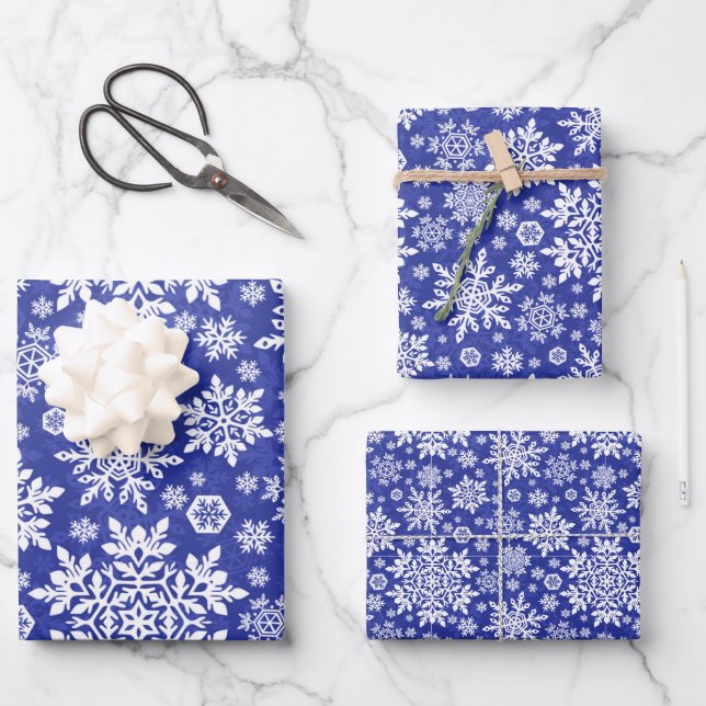 Elegant White Snowflake (Midnight) Wrapping Paper Sheet (Front)