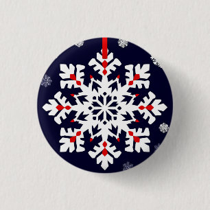 Elegant White Snowflake Ornament 3 Cm Round Badge