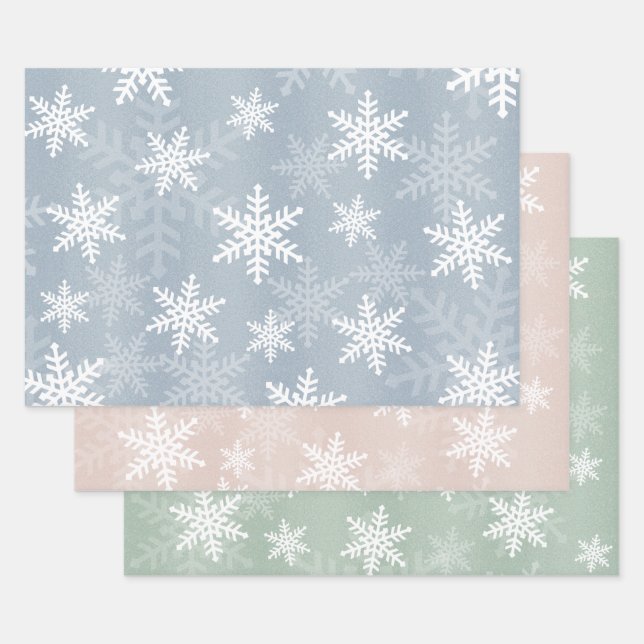 Elegant White Snowflake Pattern Winter Celebration Wrapping Paper Sheet (Set)