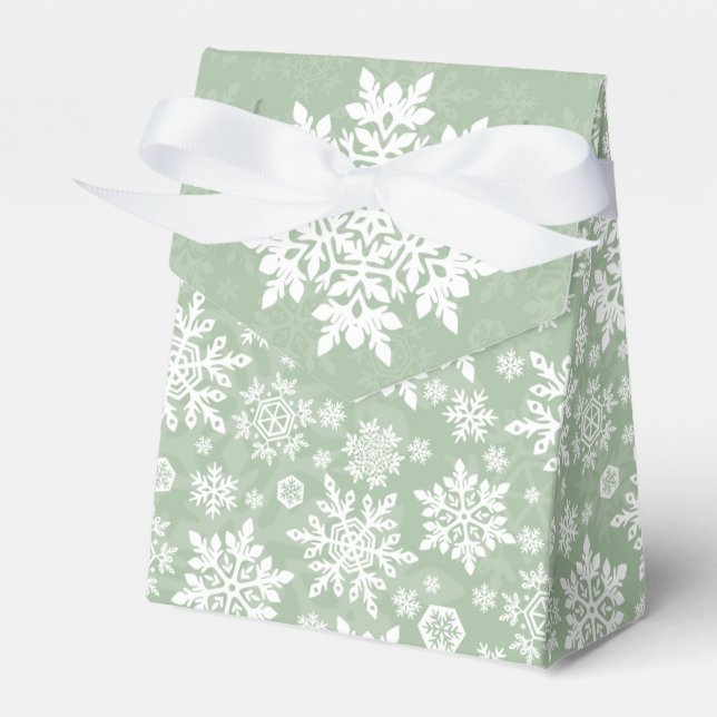 Elegant White Snowflake (Sage PIne) Favour Box (Front Side)