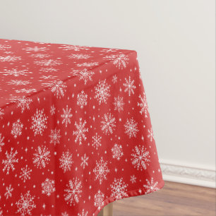 Elegant white snowflakes on red background tablecloth