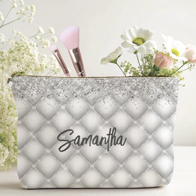 Elegant white sparkly glitter bridal anniversary accessory pouch (Creator Uploaded)