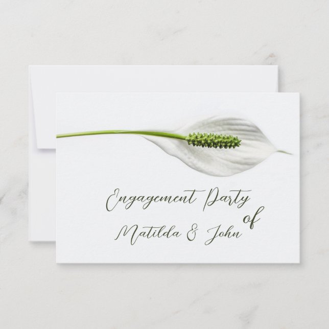 Elegant white spathiphyllum Engagement Party Invitation (Front)