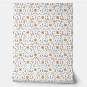 Elegant White Spring Floral Pattern Wallpaper