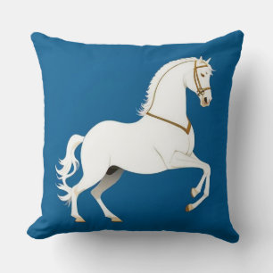 Elegant White Stallion Illustration on Cushion