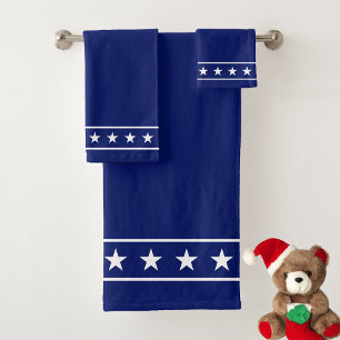 Elegant White Stars on Navy Blue Bath Towel Set
