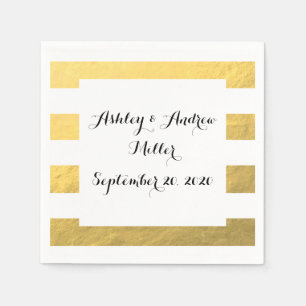 Elegant White Stripes Gold Foil Printed Napkin