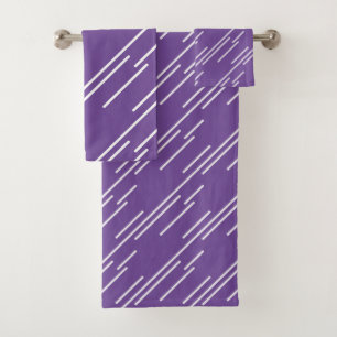 Elegant White Stripes Pattern Royal Purple Bath Towel Set