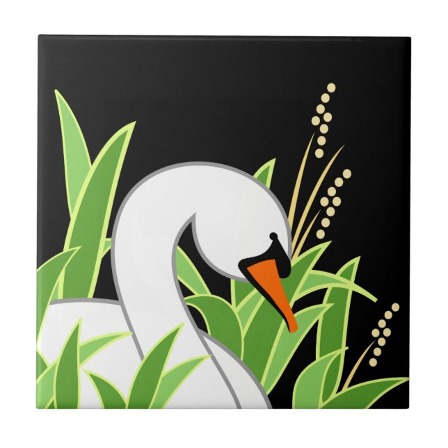 Elegant White Swan Ceramic Tile (Front)