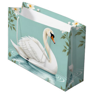 Elegant white swan floral blue large gift bag