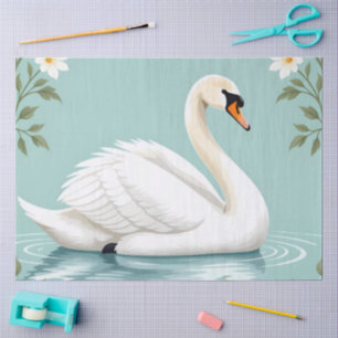 Elegant white swan floral blue tissue paper