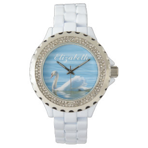Elegant White Swan Personalised Name Watch