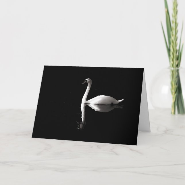 Elegant White Swan Reflection On Black Lake Card (Front)