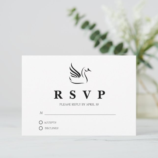 Elegant White Swan Response Card (Standing Front)