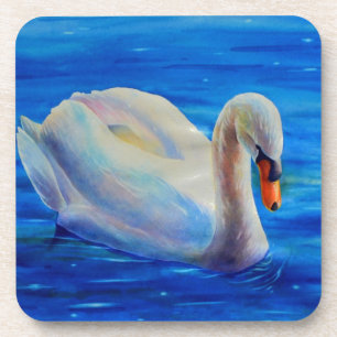 Elegant white swan watercolor painting coaster