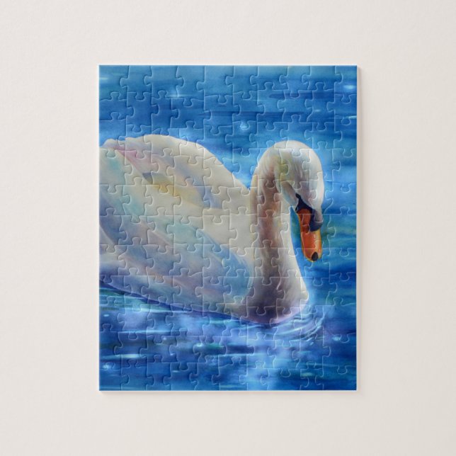 Elegant white swan watercolor painting jigsaw puzzle (Vertical)
