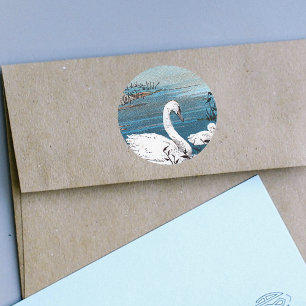 Elegant White Swan With Baby Classic Round Sticker