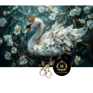Elegant White Swan with Golden Crown Decoupage  Tissue Paper